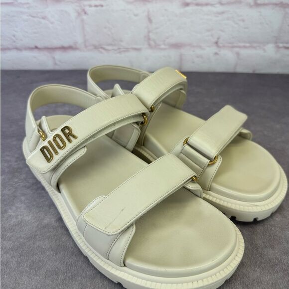 Authentic Dior Dioract Off White Sandals Gold Logo 39.5 - Picture 5 of 16